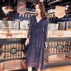 Long-sleeve Glitter A-line Midi Tiered Dress