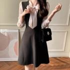 Inset Sheer Blouse Midi Dress With Scarf