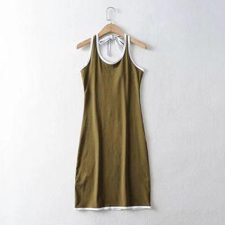 Halter Contrast Trim Mini Sheath Tank Dress
