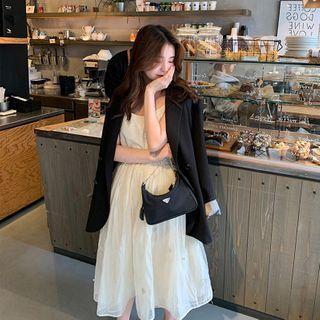 Double-breasted Blazer / Tie-waist Long-sleeve Shirt / Set