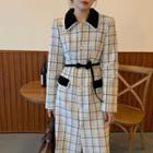 Long-sleeve Plaid Midi Shirtdress Plaid - Almond - One Size