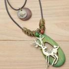 Deer Wooden Alloy Pendant Cord Necklace