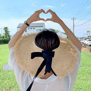 Beribboned Fringed Raffia Sun Hat One Size