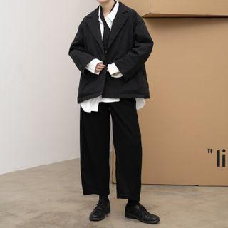Set: Padded Button-up Coat + Belt Black - One Size