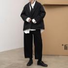 Set: Padded Button-up Coat + Belt Black - One Size