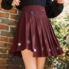 Embroidered Asymmetric-hem Pleated Skirt