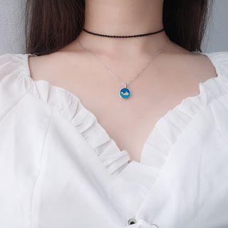Whale Pendant Sterling Silver Necklace 1 Pc - Silver & Blue - One Size