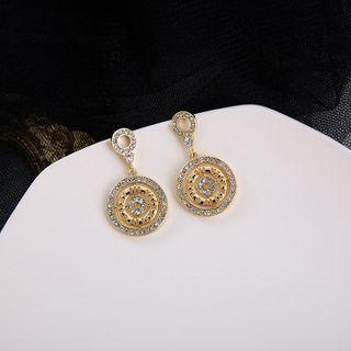 Rhinestone Disc Dangle Earring 1 Pair - 925 Silver Stud Earrings - One Size