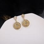 Rhinestone Disc Dangle Earring 1 Pair - 925 Silver Stud Earrings - One Size