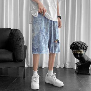 High-waist Tie Dye Distressed Shorts