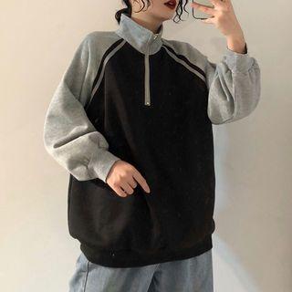 Two-tone Zip Placket Sweatshirt