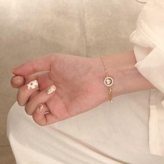 Rhinestone Alloy Bracelet 1pc - Gold - One Size