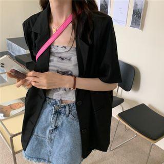 Short-sleeve Single-breasted Blazer / Printed Tube Top