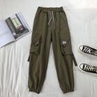 Plain High-waist Cargo Pants Army Green - One Size