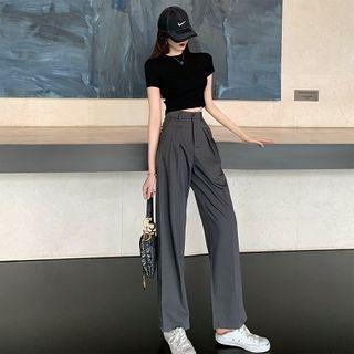 Plain Cropped T-shirt / High-waist Wide-leg Pants