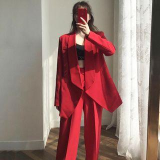 Open Front Oversize Blazer / High-waist Straight-fit Pants
