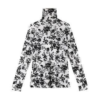 Long-sleeve Turtleneck Floral Top Black Flower - White - One Size