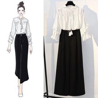 Set: Long-sleeve Striped Top + Wide Leg Pants