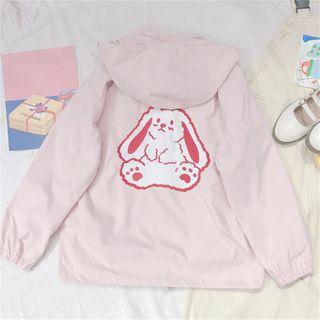 Rabbit Embroidered Hooded Button Jacket