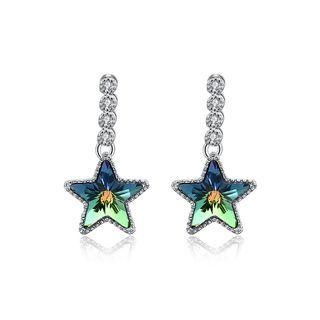 925 Sterling Silver Fashion Elegant Star Earrings With Multicolor Austrian Element Crystal Silver - One Size
