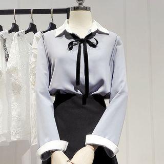 Two-tone Tie-neck Chiffon Shirt
