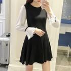 Panel Bell-sleeve Accordion Dress