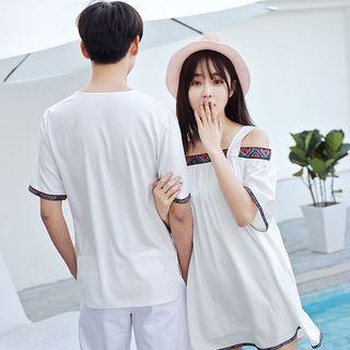 Couple Matching Short-sleeve T-shirt / Elbow-sleeve A-line Dress
