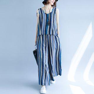 Set: Striped Tank Top + Striped Wide-leg Pants