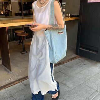 Sleeveless Slit Tunic White - One Size