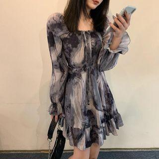 Tie-dye Print Mini A-line Dress Gray - One Size