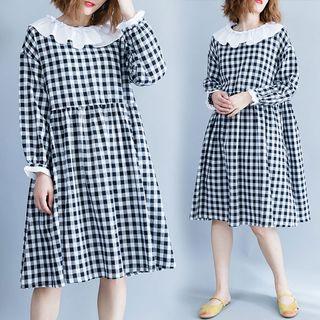 Plaid Long-sleeve Dress Black - F