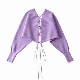 Lace-up Back Cropped Cardigan Purple - One Size