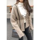 Wool Blend Knit Wrap Cardigan Beige - One Size