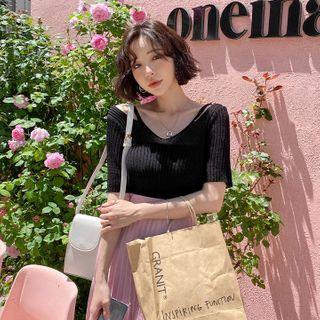 Slit-shoulder Summer Rib-knit Top