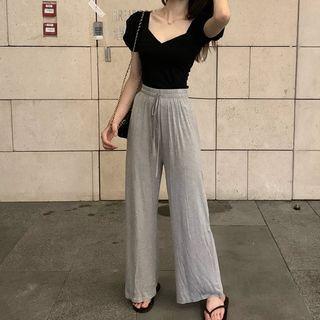 Short-sleeve Slim Fit T-shirt / Wide Leg Pants