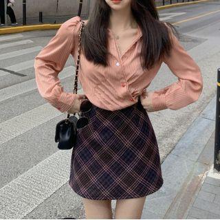 Asymmetrical Shirt / Plaid Skirt