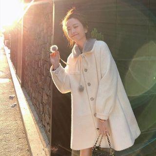 Furry Trim Pompom Lace-up Coat