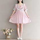 Long-sleeve Fringe Trim A-line Dress
