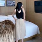 Plain Knit Camisole Top / A-line Skirt