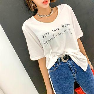 Letter-printed U-neck T-shirt