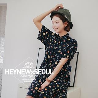 Short-sleeve Patterned Midi Dress