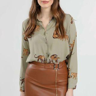 Long-sleeve Leopard Printed Blouse