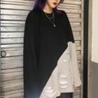 Distressed Two-tone Long-sleeve Oversize T-shirt