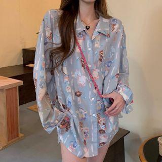 Print Shirt Light Blue - One Size