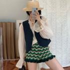 Tie-neckline Sheer Light Blouse / Dress Vest / High-waist Shorts