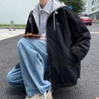 Mock Two-piece Two-tone Hooded Zip-up Jacket
