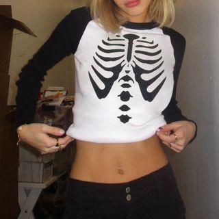 Long-sleeve Skeleton Print Cropped T-shirt