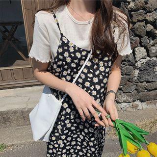 Short-sleeve Plain T-shirt / Floral Printed Spaghetti-strap Dress