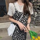 Short-sleeve Plain T-shirt / Floral Printed Spaghetti-strap Dress