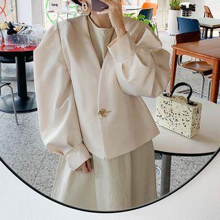 V-neck Puff-sleeve Single-button Jacket